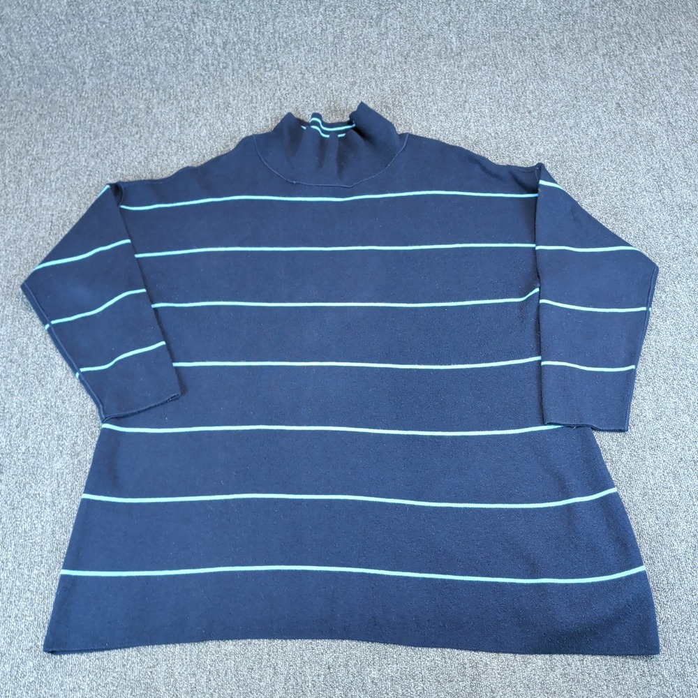 J. Jill Coastal Reversible Mock Neck Sweater Womensโ 2X Navy Blue Cotton Blend